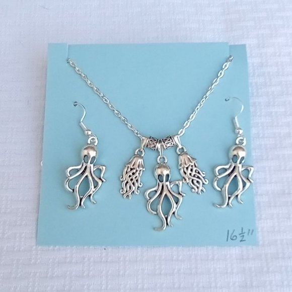 Octopus Jellyfish Necklace & Earrings Jewelry gift set - Picture 1 of 2